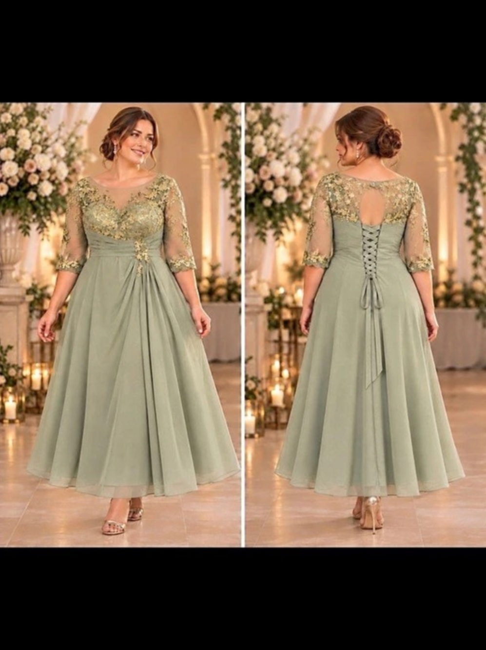 Floral Lace Midi Dress in Green